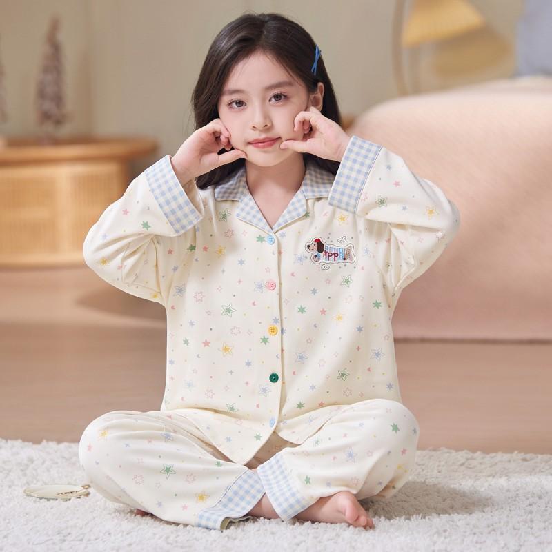 Girls Cotton Pajama Set Long Sleeve Cartoon Print Sleepwear Kids Home Outfit