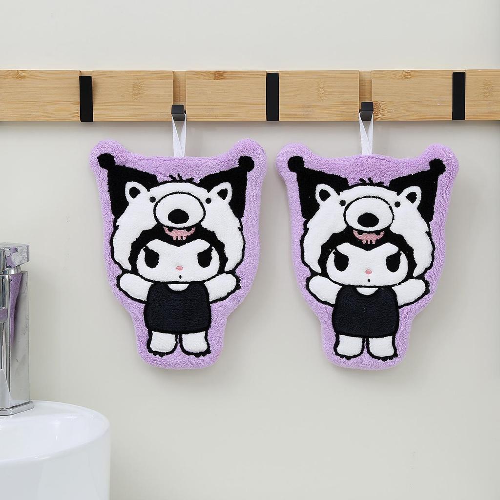 Kuromi Cartoon Thickened Absorbent Coral Fleece Hanging Hand Towel