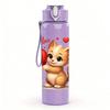 1PC I Love You Valentine Kitten 750ml Color Plastic Sports Water Bottle Leakproof Flip Straw Lid Suitable for Sports Office Home Use