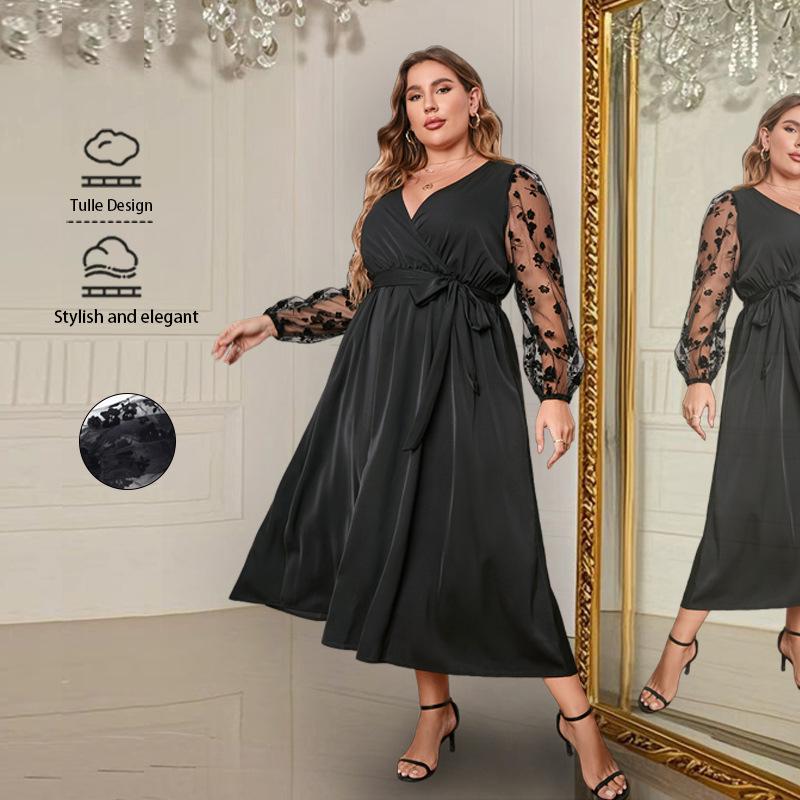 

Fashionable Long Sleeve Loose Plus Size Women s Dress 4XL чорний