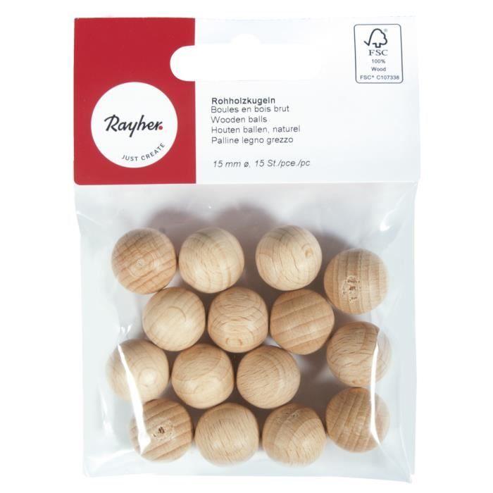 Boul.Raw wood,FSC100%,undrilled,15mm,sct.-LS 15pces