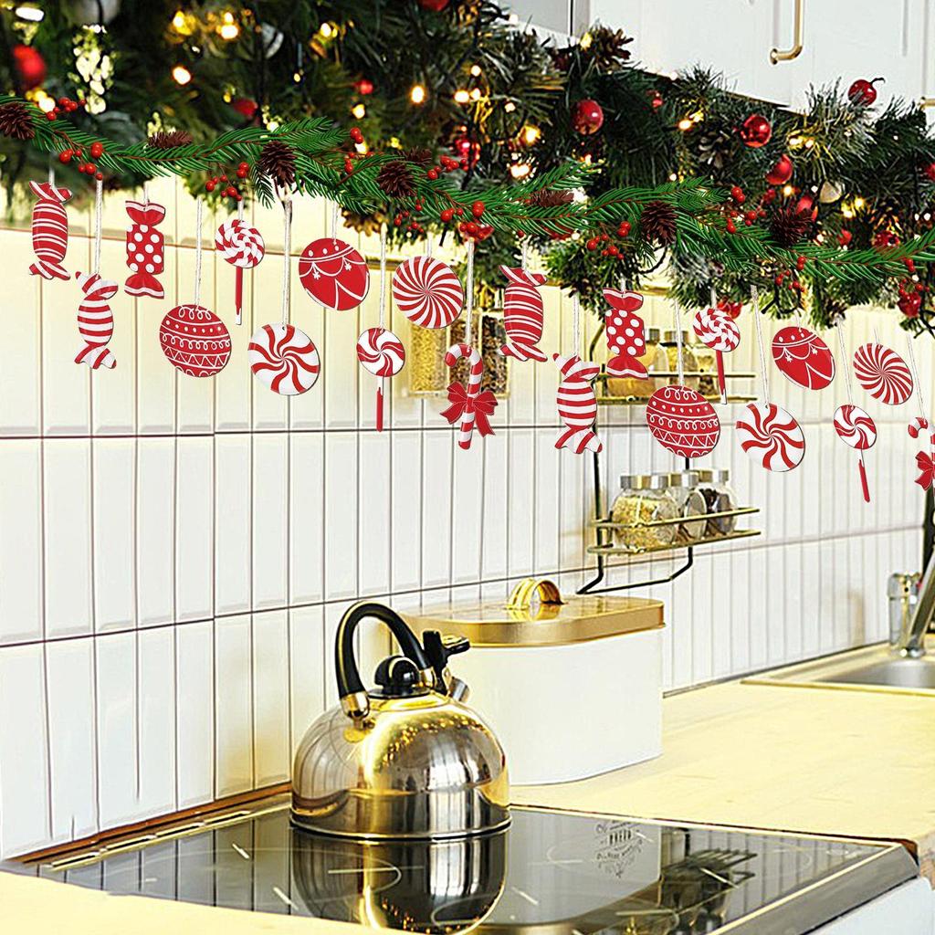 Candy Christmas Tree Decorations 30 Piece Lollipop Cane Wooden Hangable Peppermint Pendants Peppermint Candy Ornaments For