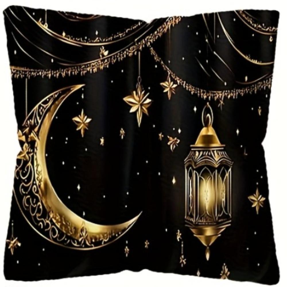 Ramadan Cushion Covers Moon Crescent Stars Lantern Printed Square Pillowcase Zipper Closure for Living Room Festival Decorations