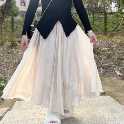 Gonna lunga in vita elastica stile bohémien con bordo in foglia di loto per donna
