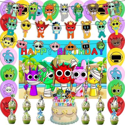 Sprunki Incredibox Theme Birthday Party Decoration Incredibox Sprunki Birthday Flag Balloon Cake Insert Set