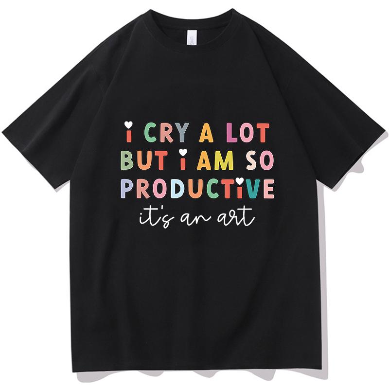 TTPD T-shirt Manga Graphic I Cry A Lot But I Am So Productive Tee Women Cute Top Men Short Sleeve Kawaii Couple Clothes