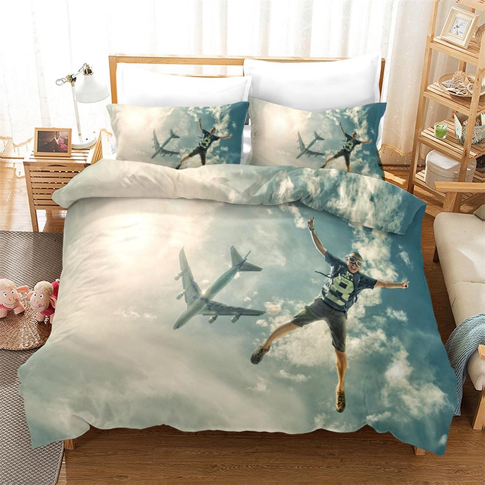 Airplane Duvet Cover Set King Queen Size for Kids Children Teens Aviation Aircraft Sky Bedding Set Polyester Comforter Cover