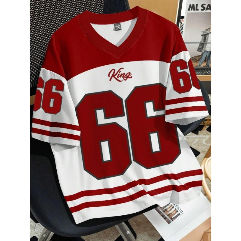2025 Summer New Men's 66 Letter King Printed T-shirt Men's Short Sleeve Sportswear Football T-shirt Vintage T-shirt Men's Clothi