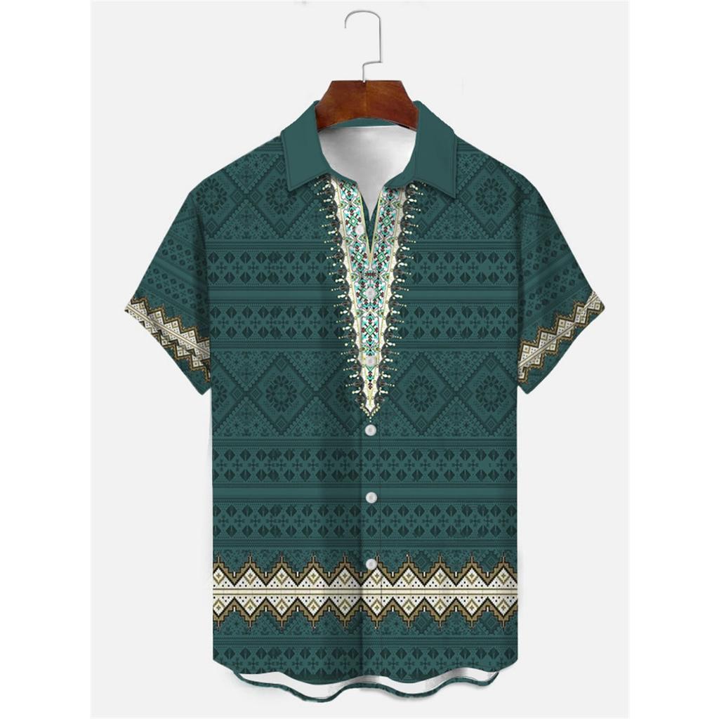 Men's Shirt Art Pattern Print Casual Shirt Short Sleeve Oversized Top Summer Vintage Flower Pattern Beach Y2k Fashion Clothing