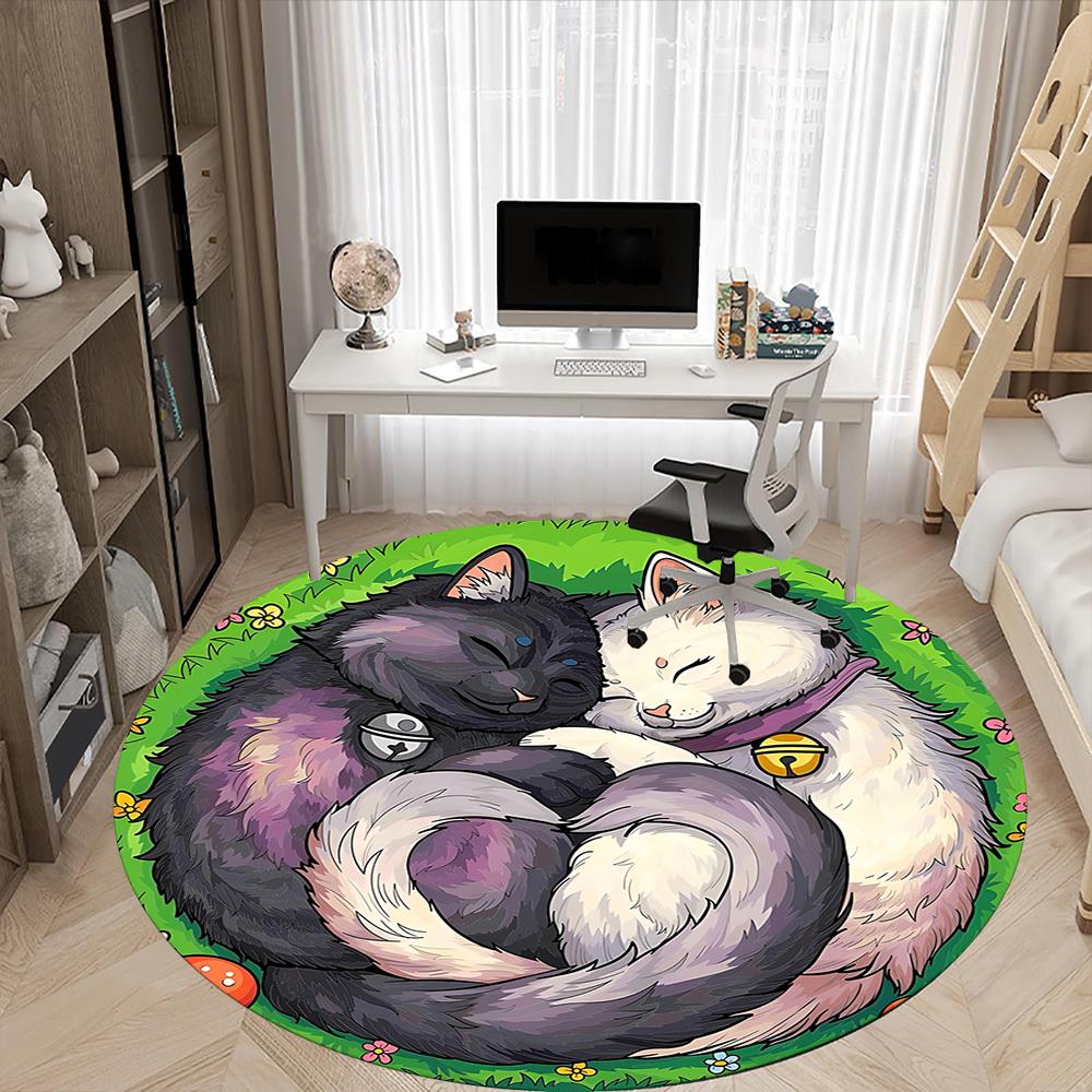 1pc Cats Harmony Office Round Area Rug, Under Office Chairs Bedroom Living Room Home Decor, Room Deco