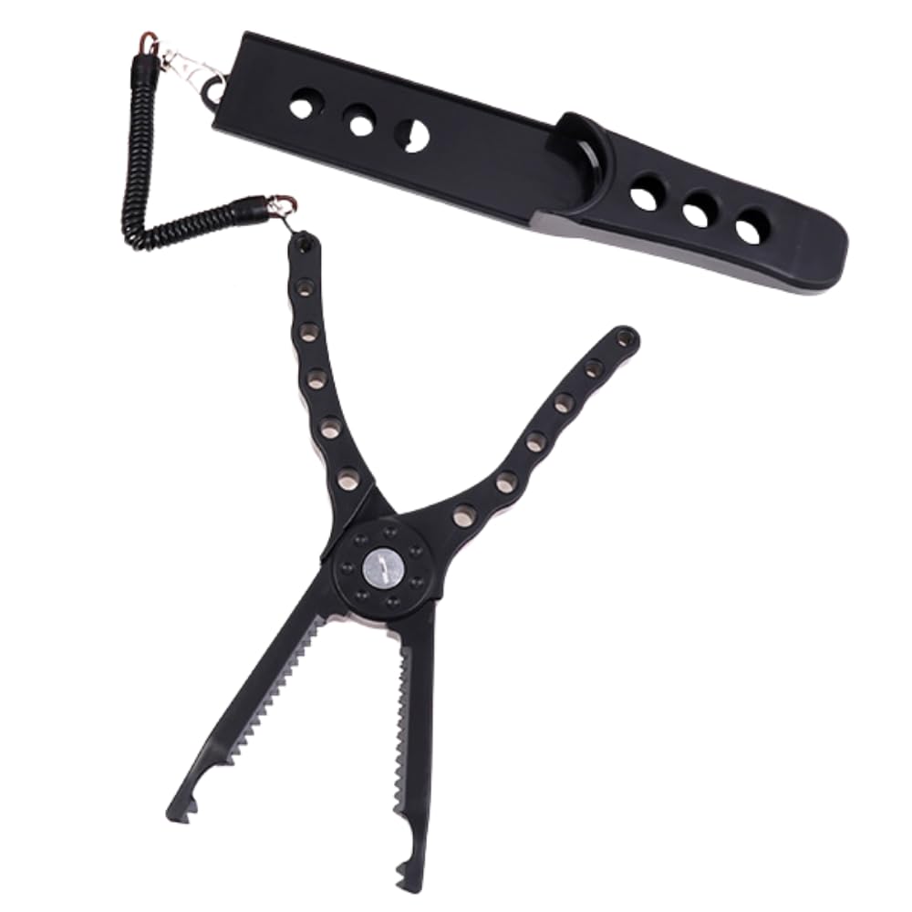 ideamall Fish Grip Fishing Tackle Fishing Pliers Fish Grab Fishing Scissors Crocodile Grip (Black)