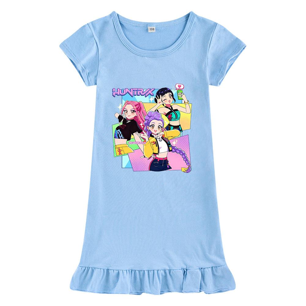 M1232 Kids Girls Kpop Rumi Zoey Mira Print Short Sleeves Ruffle Dress