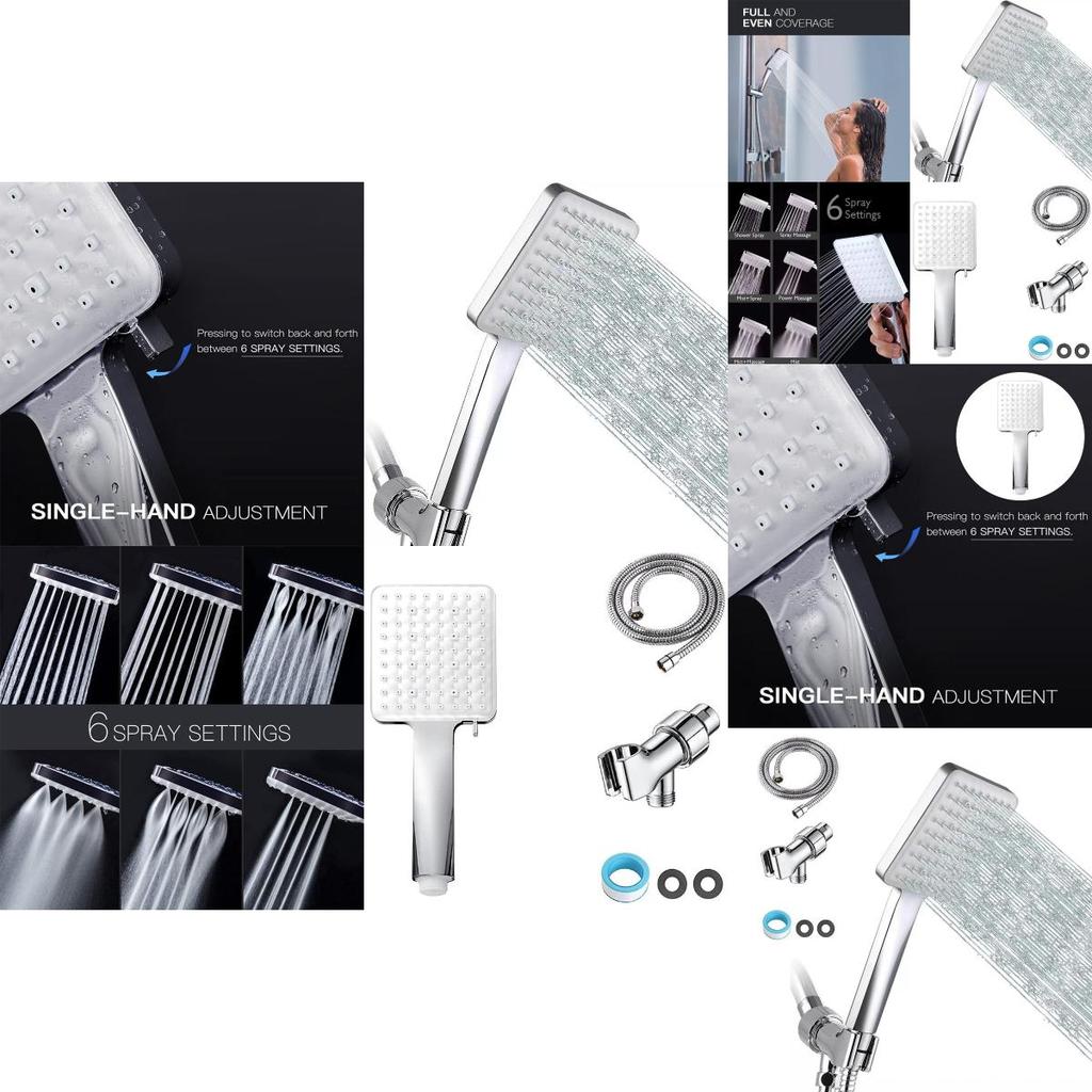 Fyrkantigt Handhållet Duschhuvudset Med Sex Funktioner Och Tryckökning