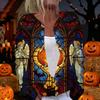 Womens Halloween Print Long Sleeve Knit Cardigan Button Up Sweater Coat Lightweight Casual Outerwear for Fall and Winter