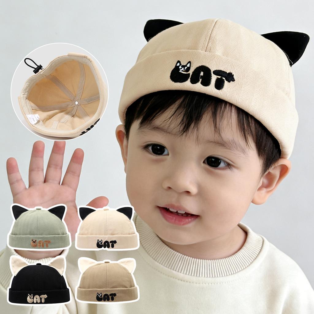 Solid Color Dome Baby Docker Cap Cute Cartoon Boys Girls Brimless Hat With Ears Toddler Kids Drawstring Adjustable Melon Cap