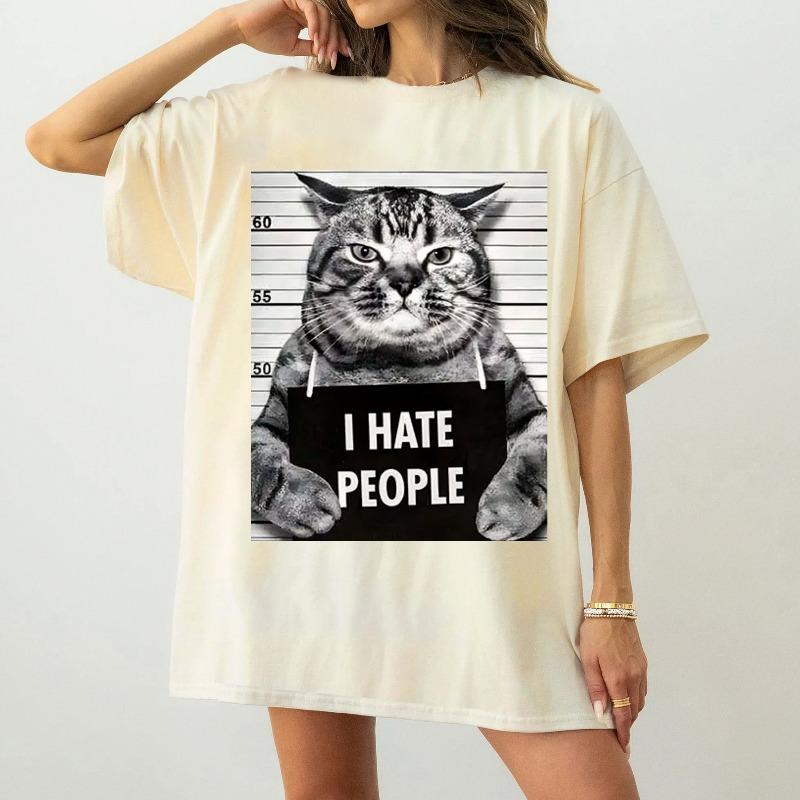 

Streetwear Funny Arrested Criminal Cat Mug Shot I Hate People Cat Lover Tshirt Women Unisexs Tee Casual Oversized Loose Unisex 4XL