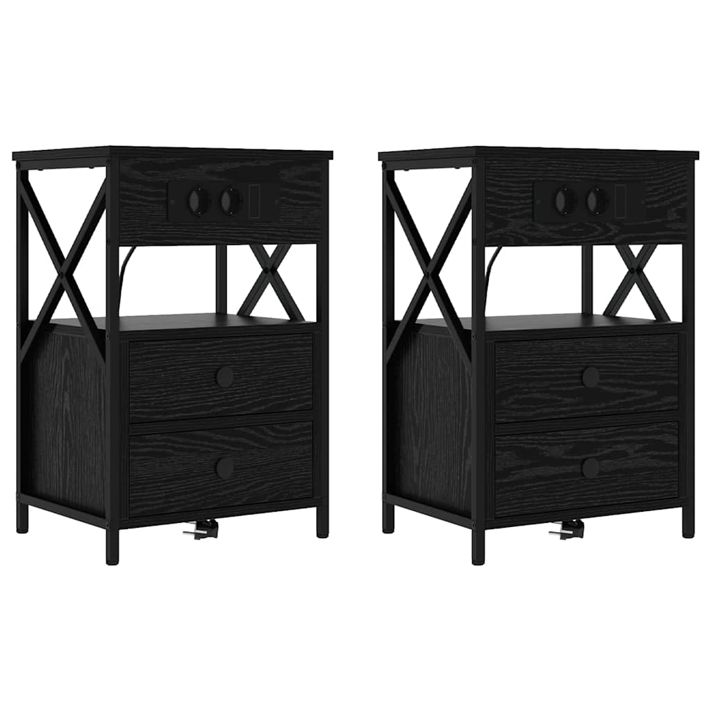 Nightstand Set of 2 Black Oak Effect 40 X 31 X 60 Cm