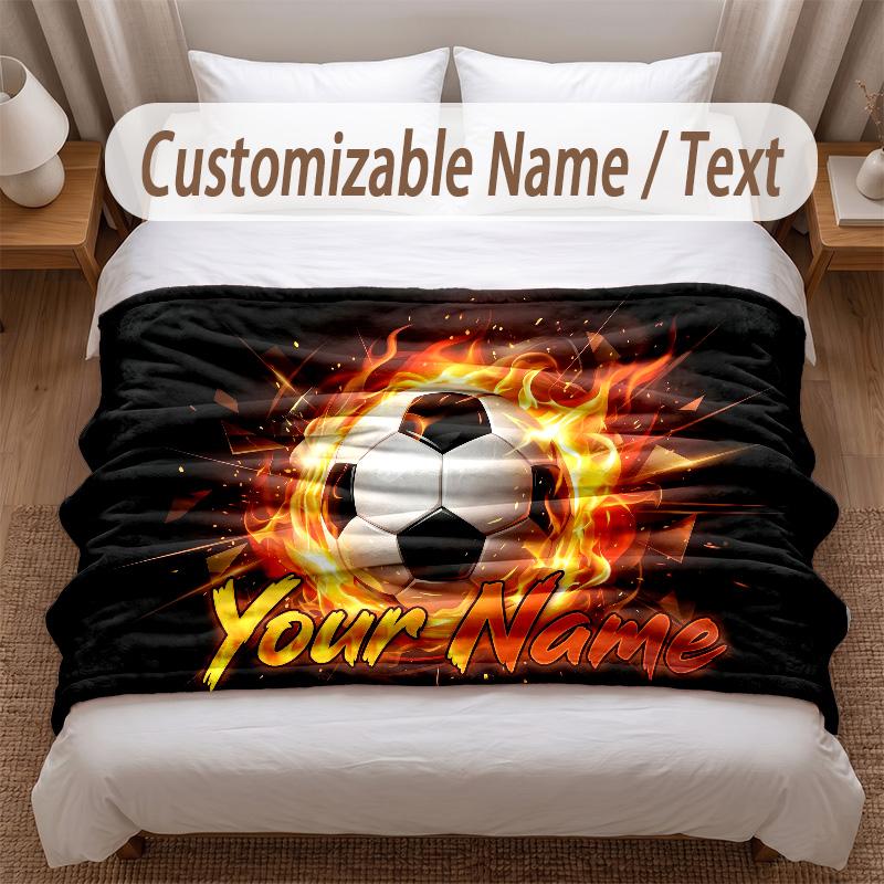 Fußball-Thema Weiche Decke Personalisierter Benutzerdefinierter Name Textdruck Warme Decke Zuhause Sofa Schlafzimmer Dekoration