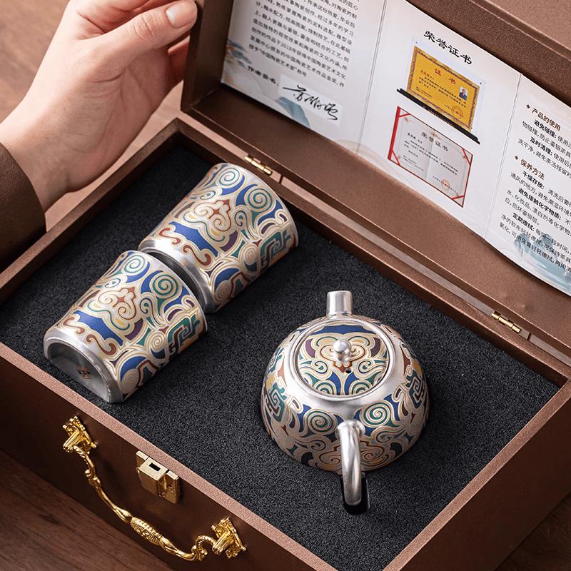 Ba Qian Xing Dunhuang Gilt Silver Ceramic Tea Set