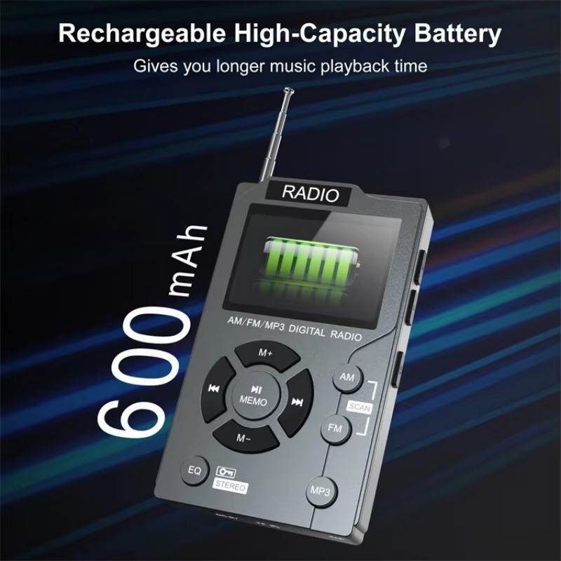 Digital AM FM Radio Portable Pocket Radio,600 mAh Rechargeable Walkman Radio with Stereo Earphone Support TF Card,Large LCD Screen and Lock Screen