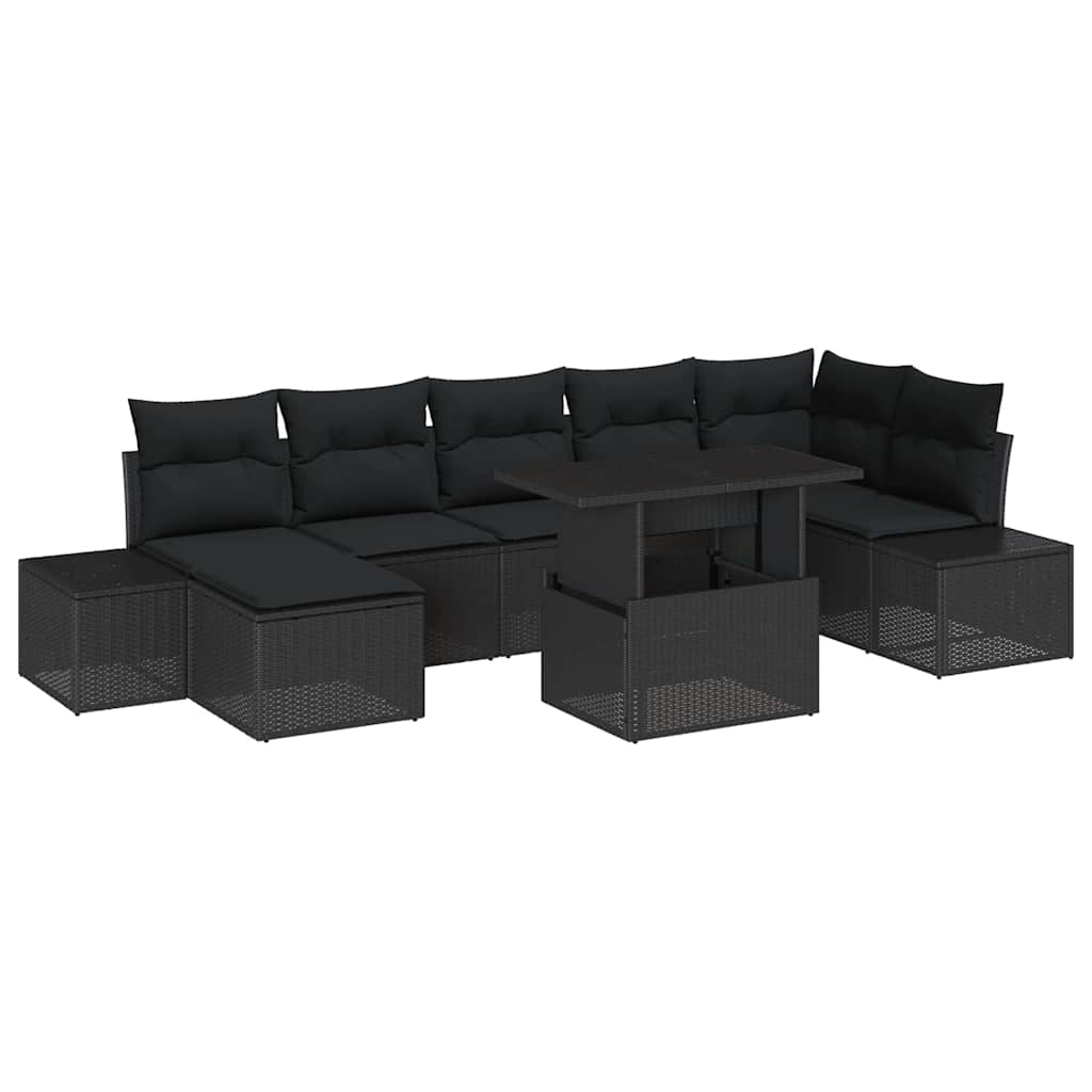 8 Piece Garden Sofa Set with Cushions Black