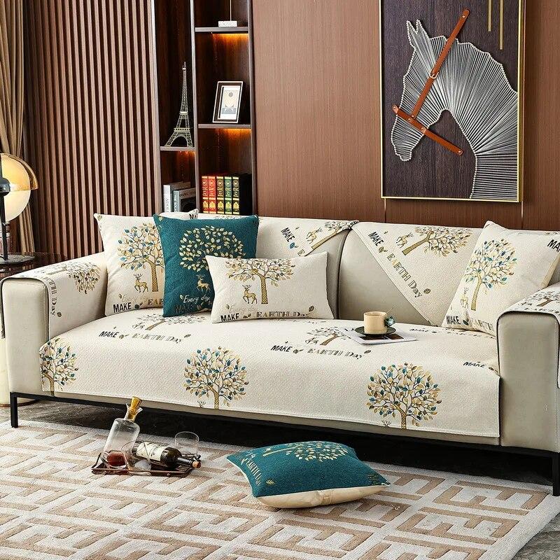 

New Chenille Sofa Cover Printed Forest Deer Design Non-Slip Cushion Backrest Armrests Cover for Living Room 70x70cm 1pcs