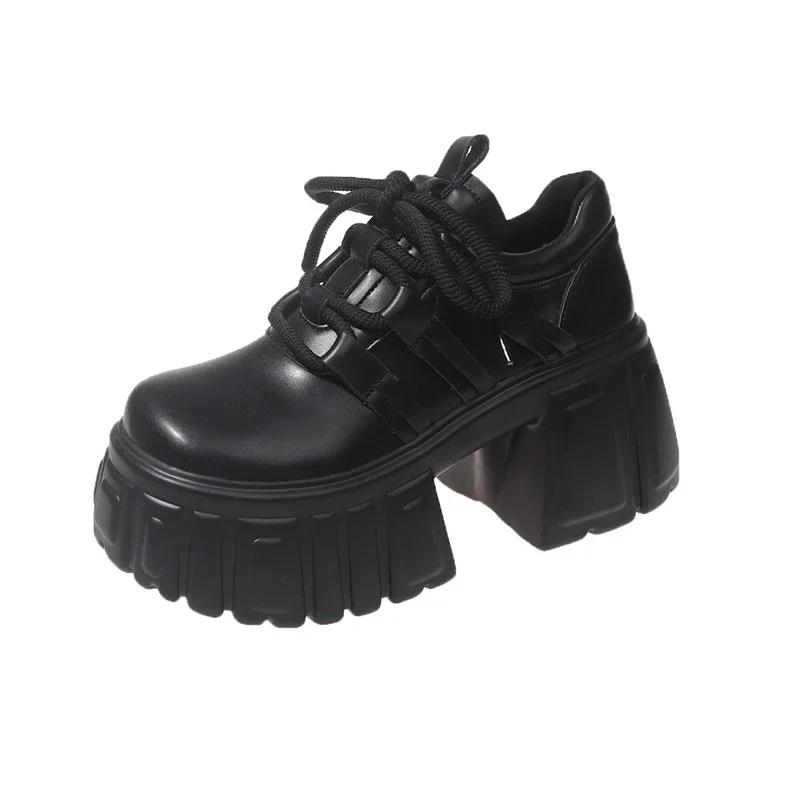 Fashion NEW Chunky Sneakers 2024 Autumn Casual Vulcanized Shoes Woman High Platform Breathable PU Leather 8CM Women Sports Dad Shoes