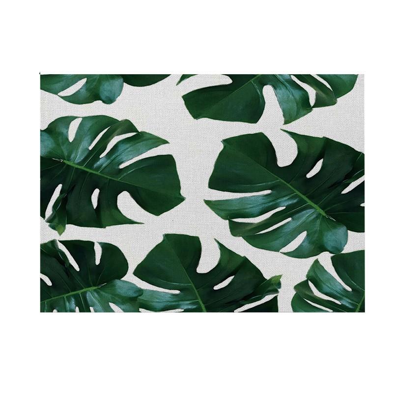 Natural Linen Placemat Set Tropical Plant Print Heat Resistant Table Mat Dining Kitchen Nordic Style Square