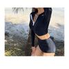 Womens Long Sleeve Short Pants Rash Guard UV Protection Swimsuit Black Milk Silk Surfing Dive Suit