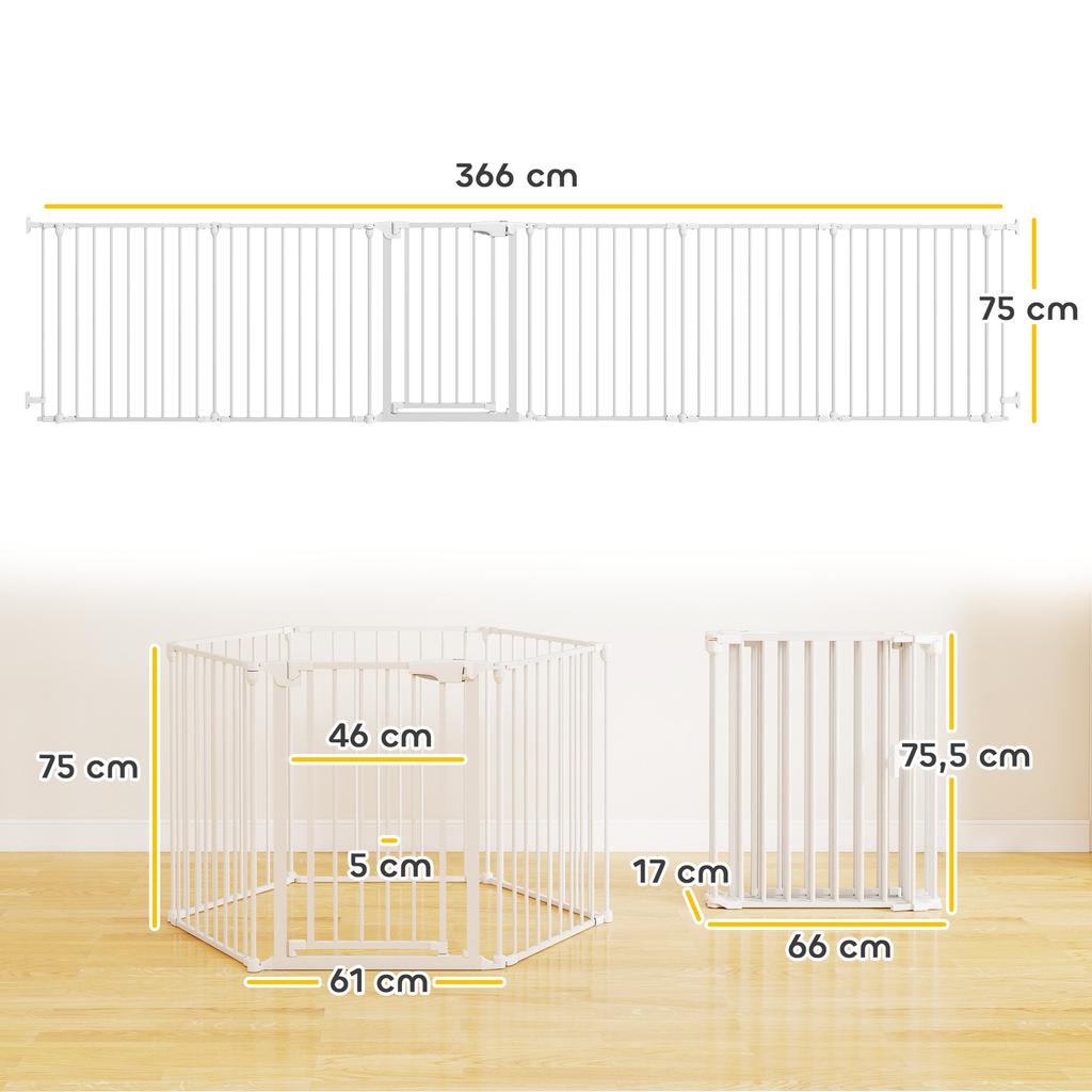 Pet Fence, 6-Panel Barrier with Door, Foldable, for Small & Medium-Sized Dogs, Plastic, Carbon Steel, White