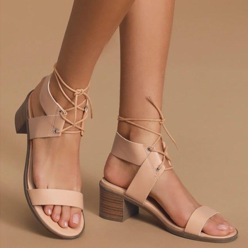 Women Summer New Cross -Tied Sandals Hoof Heel Sexy Outdoor Party High Heels Ankle Strap Light  Female Shoes
