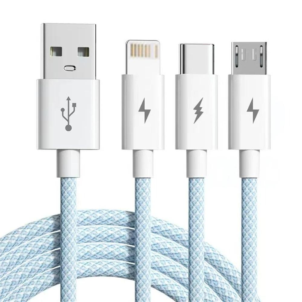 

66W 3 In 1 USB Type C Cable 6A Super Fast Charging Cables For iPhone 15 14 Micro USB Type-C Data Cord for Samsung Xiaomi Huawei 1.2 m синий