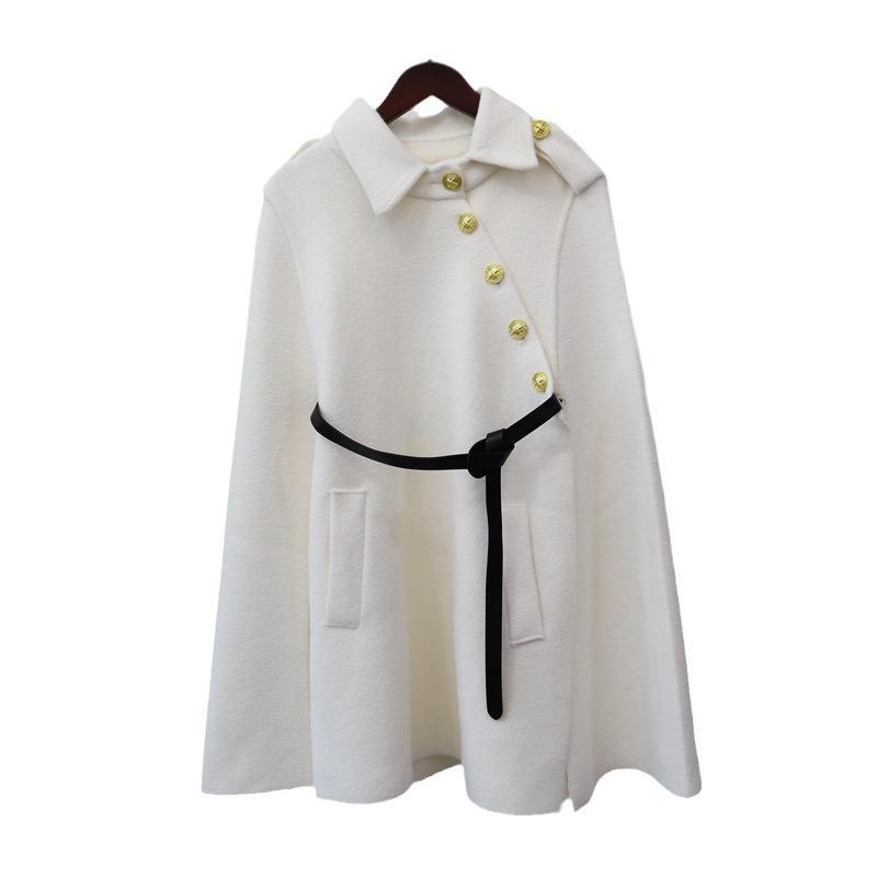 Autumn and winter new belt knitted double-sided woolen cloak coat high-end temperament sweater shawl women