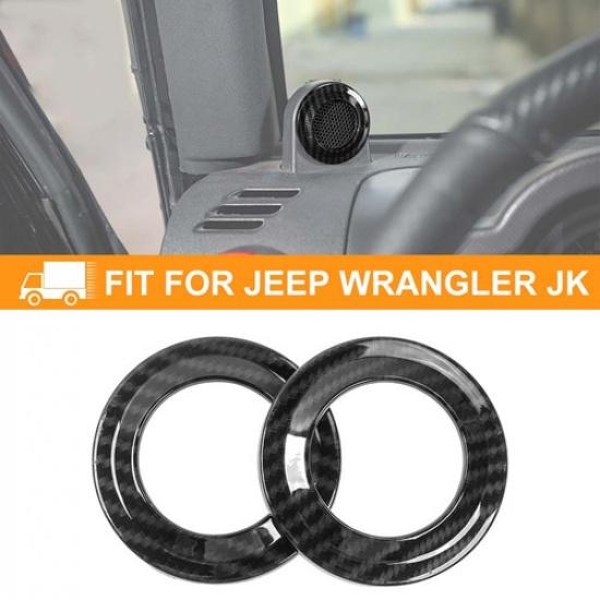 For Jeep Wrangler Jk 08-14 Carbon Fiber A Pillar Horn Speaker Cover Trim Ring