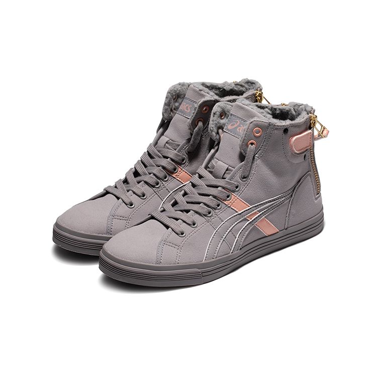 Asics Double Clutch Fabric Synthetic Leather Retro Casual High-Top Skate Shoes Women Sneakers Gray Pink 1203A172-020