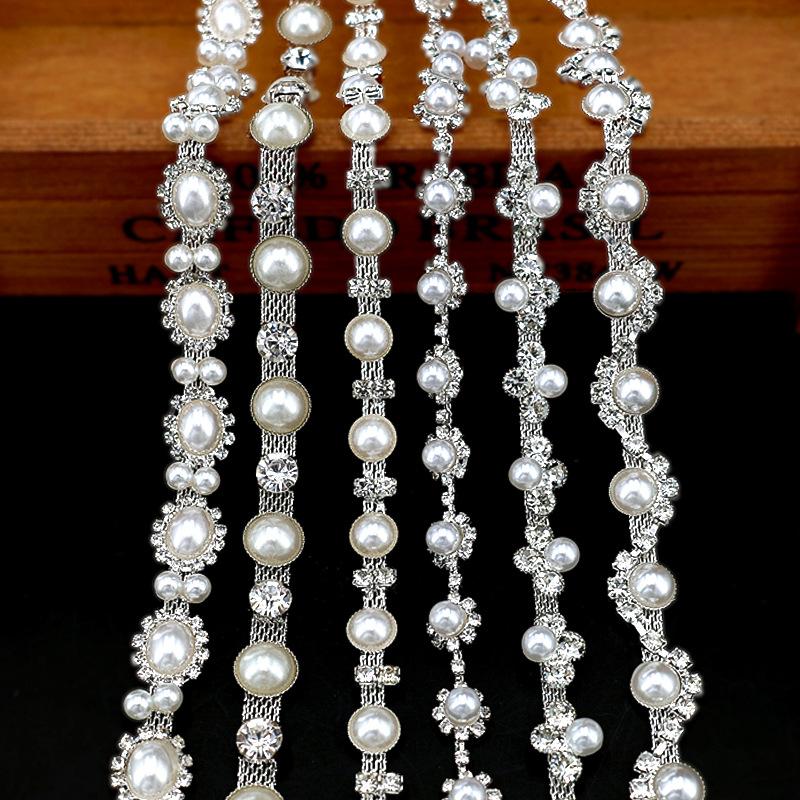 10Yards Rhinestone Chain Crystal Diamond Rhinestone Interval Pearl Chain Clothing Accessories DIY Wedding Party Decoration Gift