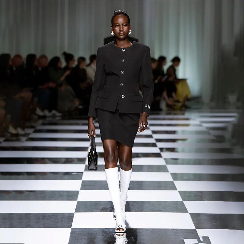 Fashion Walking Show High Heel Open Toe Fish Mouth Cool Boots 2025 Spring Autumn New Women Square Head Bow Decoration Knee Long Boots 44