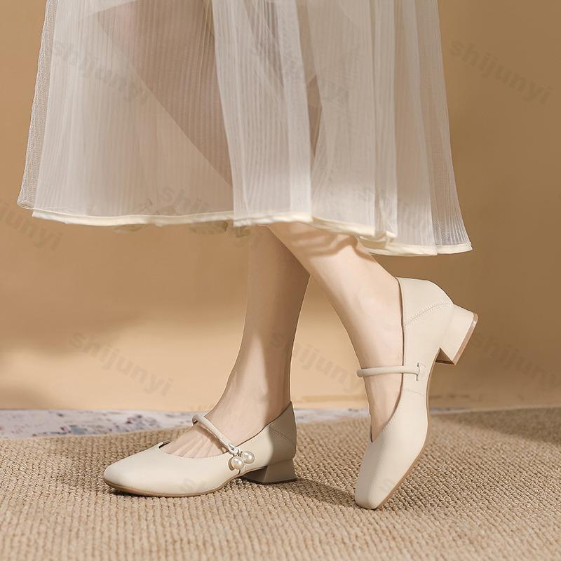 Fashion Square Toe Thick Heel Mary Jane Shoes for Women In Spring 2025 New Retro French Shallow Mouth Low Heel Daily Casual Single Shoe