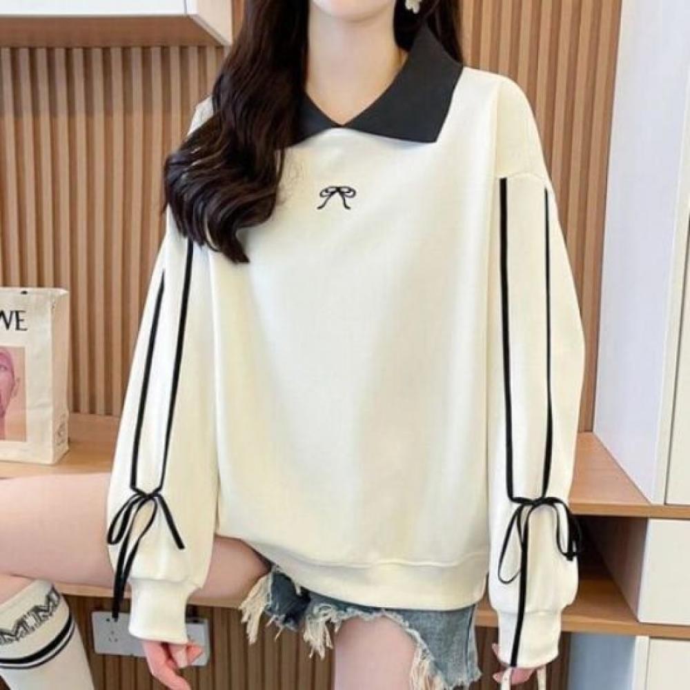 Navava Long Sleeve Ribbon Point Collar Sweatshirt Nt2287