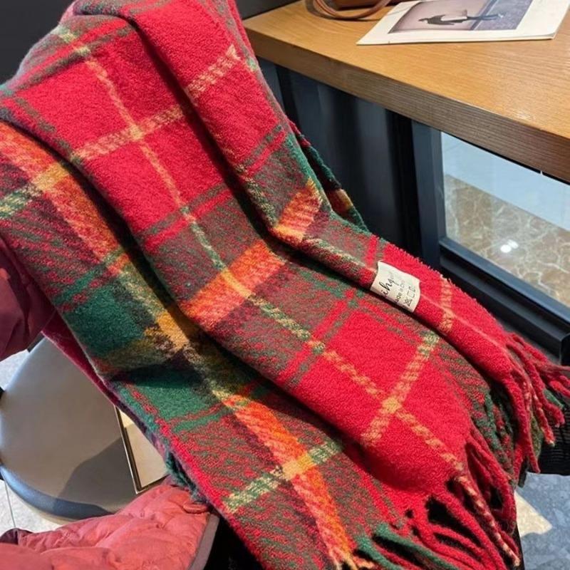 

Christmas gift new red plaid scarf winter women s imitation cashmere scarf shawl warm Christmas red scarf