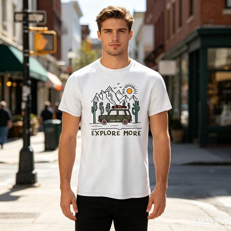 Explore More Road Trip Tshirt For Unisex Mountain Desert Cactus Print Casual Streetwear Short Sleeve Tee
