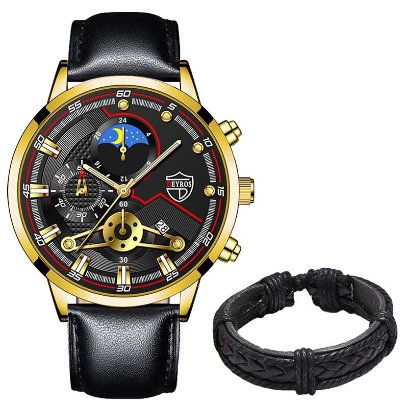 Fashion Mens Watches for Men Business Black Leather Quartz Wristwatch Calendar Male Luxury Casual Sports Bracelet Luminous Clock