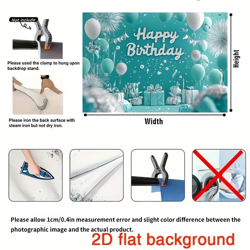 2D Flat Birthday Party Backdrop Turquoise Silver Balloon Photo Background for Outdoor Indoor Use