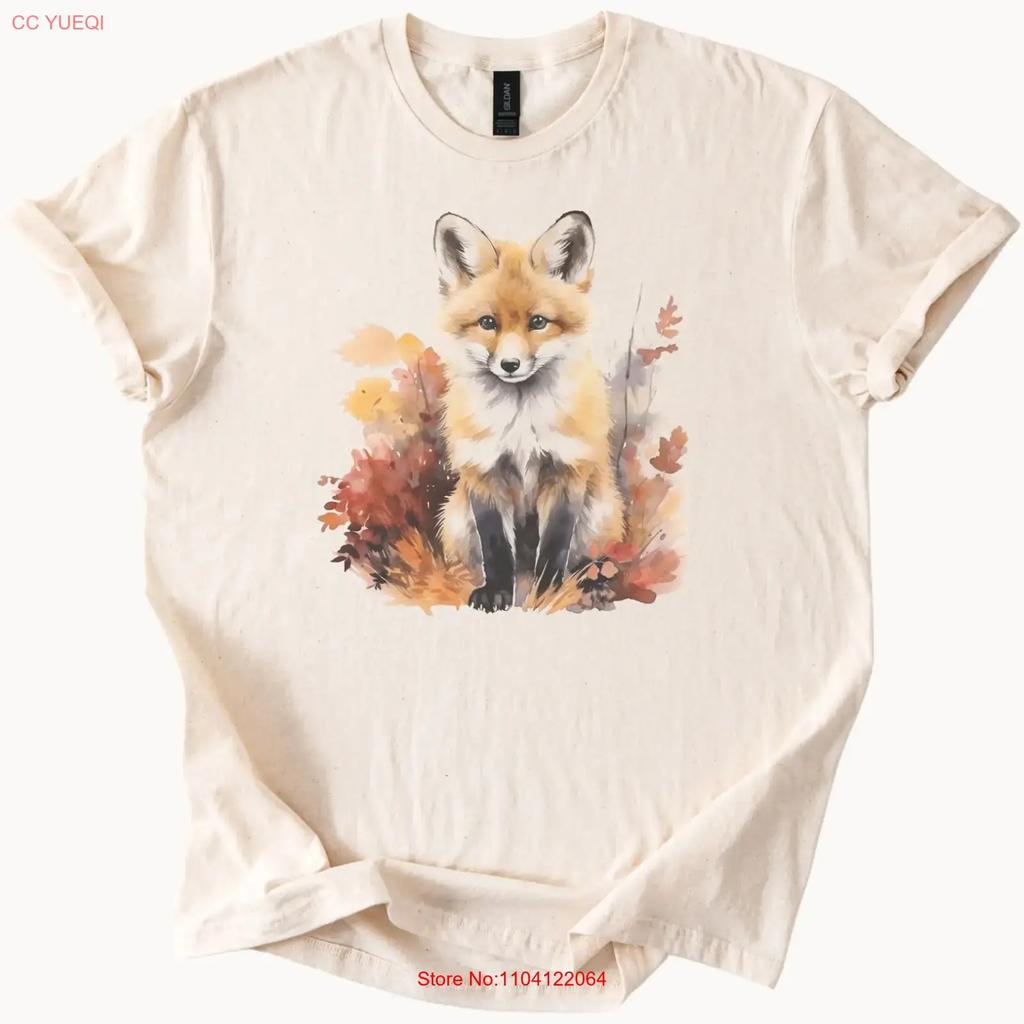Fox T Shirt Autumn Leaves Watercolor Animal Art Nature Cream Vintage Versatile Comfortable Stretched Slightly