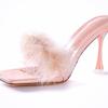 Wear Thin Heels Square Head Cool Slippers Women's 2025 Summer New Korean Version Fashion Fluffy Open-toed One-word High Heels