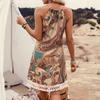 Women Casual Lacework tassel Strap Beach Bohemian Paisley Printed Loose One Piece Dress