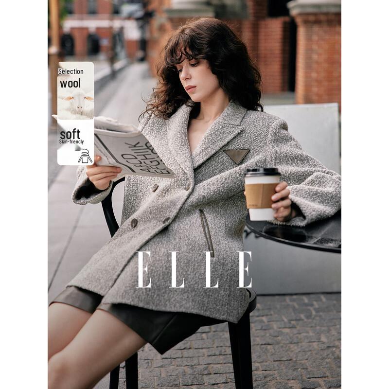 ELLE Women s Wool Blend Double-Faced Suit Collar Coat M