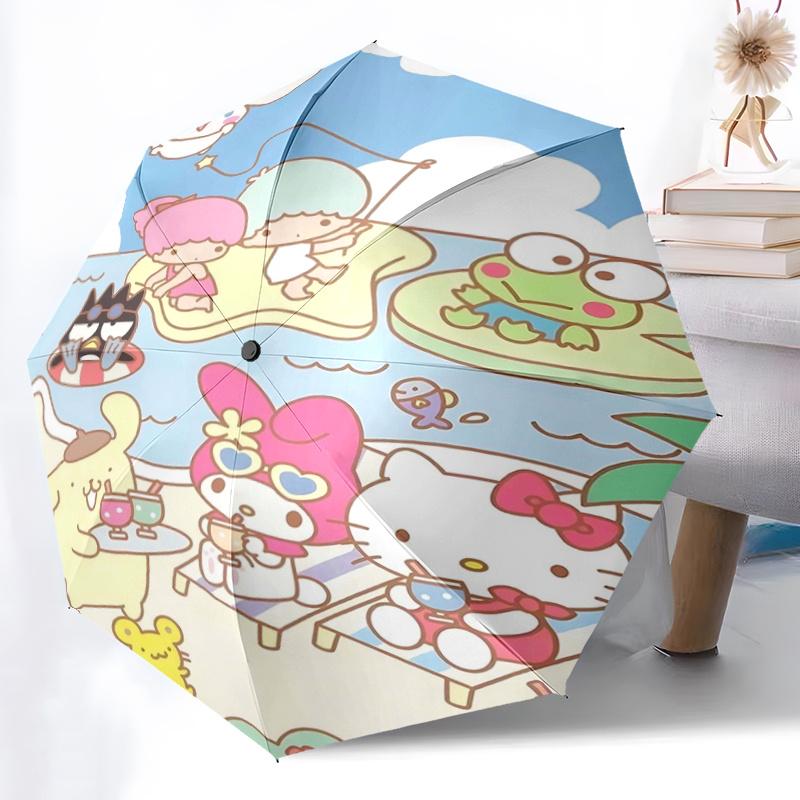 1pc Hello Kitty & Friends Automatic Opening/Closing Umbrella - Portable Three-Fold Design with 8-Bone Iron Frame - Outdoor - Perfect Gift for Fans, Tr