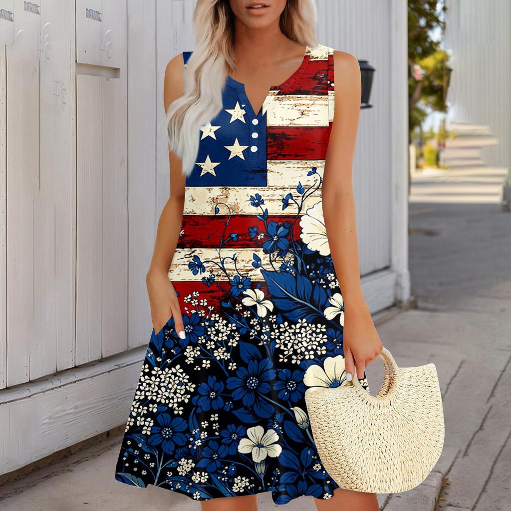 Women's Fashionable Casual Independence Day Print Dress