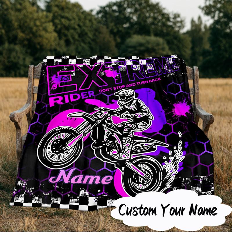 Custom Name Extreme Rider Adventure Blanket Ideal Bedding Blanket Perfect for Travel, Camping, Living Rooms, Offices, Sofas, Fan Christmas gift